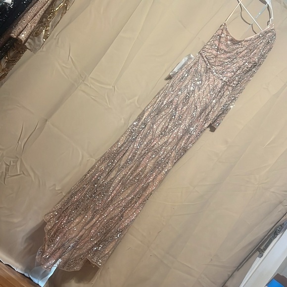 Mac Duggal 4982 NWT EMBELLISHED ONE SLEEVE GOWN W/ SEQUIN BELT rose gold - Picture 8 of 13